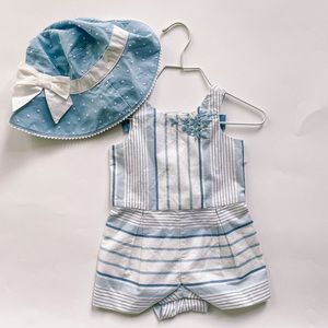 Janie and Jack summer romper and hat- baby blue and white